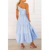 imageBTFBM 2025 Summer One Shoulder Dresses for Women Casual Sleeveless High Waist Floral Flowy Smocked Boho Beach Maxi DressStriped Blue