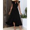 imageBTFBM Women V Neck Summer Dress 2025 Cap Sleeve Swiss Dot Boho Flowy Ruffle Slit Beach Party Long Maxi Cocktail DressesSwiss Dot Black