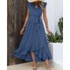 imageBTFBM Women V Neck Summer Dress 2025 Cap Sleeve Swiss Dot Boho Flowy Ruffle Slit Beach Party Long Maxi Cocktail DressesSwiss Dot Blue