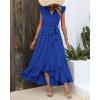 imageBTFBM Women V Neck Summer Dress 2025 Cap Sleeve Swiss Dot Boho Flowy Ruffle Slit Beach Party Long Maxi Cocktail DressesSwiss Dot Royal Blue
