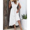 imageBTFBM Women V Neck Summer Dress 2025 Cap Sleeve Swiss Dot Boho Flowy Ruffle Slit Beach Party Long Maxi Cocktail DressesSwiss Dot White