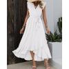 imageBTFBM Women V Neck Summer Dress 2025 Cap Sleeve Swiss Dot Boho Flowy Ruffle Slit Beach Party Long Maxi Cocktail DressesSwiss Dot White