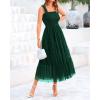 imageBTFBM Womens 2025 Summer Midi Dress Casual Sleeveless Square Neck Smocked Ruffle Tulle Party Wedding Guest DressesDark Green