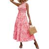 imageBTFBM 2025 Summer One Shoulder Dresses for Women Casual Sleeveless High Waist Floral Flowy Smocked Boho Beach Maxi DressFloral Orange Pink