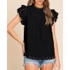imageBTFBM Casual Summer Tops for Women 2025 Short Ruffle Sleeves Shirts Crew Neck Hollow Out Lace Embroidered BlousesBlack