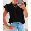 imageBTFBM Casual Summer Tops for Women 2025 Short Ruffle Sleeves Shirts Crew Neck Hollow Out Lace Embroidered BlousesBlack