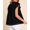 imageBTFBM Casual Summer Tops for Women 2025 Short Ruffle Sleeves Shirts Crew Neck Hollow Out Lace Embroidered BlousesBlack