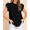 imageBTFBM Casual Summer Tops for Women 2025 Short Ruffle Sleeves Shirts Crew Neck Hollow Out Lace Embroidered BlousesBlack