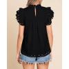 imageBTFBM Casual Summer Tops for Women 2025 Short Ruffle Sleeves Shirts Crew Neck Hollow Out Lace Embroidered BlousesBlack