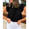 imageBTFBM Casual Summer Tops for Women 2025 Short Ruffle Sleeves Shirts Crew Neck Hollow Out Lace Embroidered BlousesBlack