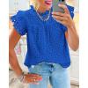 imageBTFBM Casual Summer Tops for Women 2025 Short Ruffle Sleeves Shirts Crew Neck Hollow Out Lace Embroidered BlousesBlue