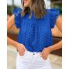 imageBTFBM Casual Summer Tops for Women 2025 Short Ruffle Sleeves Shirts Crew Neck Hollow Out Lace Embroidered BlousesBlue