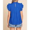 imageBTFBM Casual Summer Tops for Women 2025 Short Ruffle Sleeves Shirts Crew Neck Hollow Out Lace Embroidered BlousesBlue