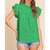 imageBTFBM Casual Summer Tops for Women 2025 Short Ruffle Sleeves Shirts Crew Neck Hollow Out Lace Embroidered BlousesGreen