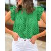 imageBTFBM Casual Summer Tops for Women 2025 Short Ruffle Sleeves Shirts Crew Neck Hollow Out Lace Embroidered BlousesGreen
