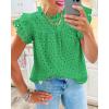 imageBTFBM Casual Summer Tops for Women 2025 Short Ruffle Sleeves Shirts Crew Neck Hollow Out Lace Embroidered BlousesGreen