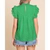 imageBTFBM Casual Summer Tops for Women 2025 Short Ruffle Sleeves Shirts Crew Neck Hollow Out Lace Embroidered BlousesGreen