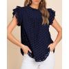 imageBTFBM Casual Summer Tops for Women 2025 Short Ruffle Sleeves Shirts Crew Neck Hollow Out Lace Embroidered BlousesNavy