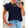 imageBTFBM Casual Summer Tops for Women 2025 Short Ruffle Sleeves Shirts Crew Neck Hollow Out Lace Embroidered BlousesNavy