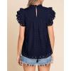imageBTFBM Casual Summer Tops for Women 2025 Short Ruffle Sleeves Shirts Crew Neck Hollow Out Lace Embroidered BlousesNavy