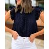 imageBTFBM Casual Summer Tops for Women 2025 Short Ruffle Sleeves Shirts Crew Neck Hollow Out Lace Embroidered BlousesNavy