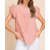 imageBTFBM Casual Summer Tops for Women 2025 Short Ruffle Sleeves Shirts Crew Neck Hollow Out Lace Embroidered BlousesPink