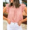 imageBTFBM Casual Summer Tops for Women 2025 Short Ruffle Sleeves Shirts Crew Neck Hollow Out Lace Embroidered BlousesPink