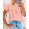 imageBTFBM Casual Summer Tops for Women 2025 Short Ruffle Sleeves Shirts Crew Neck Hollow Out Lace Embroidered BlousesPink