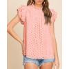 imageBTFBM Casual Summer Tops for Women 2025 Short Ruffle Sleeves Shirts Crew Neck Hollow Out Lace Embroidered BlousesPink