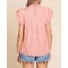 imageBTFBM Casual Summer Tops for Women 2025 Short Ruffle Sleeves Shirts Crew Neck Hollow Out Lace Embroidered BlousesPink