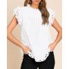 imageBTFBM Casual Summer Tops for Women 2025 Short Ruffle Sleeves Shirts Crew Neck Hollow Out Lace Embroidered BlousesWhite