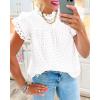imageBTFBM Casual Summer Tops for Women 2025 Short Ruffle Sleeves Shirts Crew Neck Hollow Out Lace Embroidered BlousesWhite
