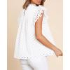 imageBTFBM Casual Summer Tops for Women 2025 Short Ruffle Sleeves Shirts Crew Neck Hollow Out Lace Embroidered BlousesWhite