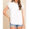 imageBTFBM Casual Summer Tops for Women 2025 Short Ruffle Sleeves Shirts Crew Neck Hollow Out Lace Embroidered BlousesWhite