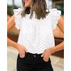 imageBTFBM Casual Summer Tops for Women 2025 Short Ruffle Sleeves Shirts Crew Neck Hollow Out Lace Embroidered BlousesWhite