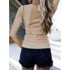 imageBTFBM Women Long Sleeve Shirts Fall Tops V Neck Button Up Slim Fit Ribbed Knit Solid Color Casual Shirts 2024Solid Apricot