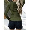 imageBTFBM Women Long Sleeve Shirts Fall Tops V Neck Button Up Slim Fit Ribbed Knit Solid Color Casual Shirts 2024Solid Army Green