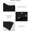 imageBTFBM Women Long Sleeve Shirts Fall Tops V Neck Button Up Slim Fit Ribbed Knit Solid Color Casual Shirts 2024Solid Black