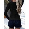imageBTFBM Women Long Sleeve Shirts Fall Tops V Neck Button Up Slim Fit Ribbed Knit Solid Color Casual Shirts 2024Solid Black