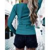 imageBTFBM Women Long Sleeve Shirts Fall Tops V Neck Button Up Slim Fit Ribbed Knit Solid Color Casual Shirts 2024Solid Blue Green