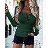 imageBTFBM Women Long Sleeve Shirts Fall Tops V Neck Button Up Slim Fit Ribbed Knit Solid Color Casual Shirts 2024Solid Dark Green