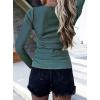 imageBTFBM Women Long Sleeve Shirts Fall Tops V Neck Button Up Slim Fit Ribbed Knit Solid Color Casual Shirts 2024Solid Dark Grey Blue