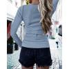 imageBTFBM Women Long Sleeve Shirts Fall Tops V Neck Button Up Slim Fit Ribbed Knit Solid Color Casual Shirts 2024Solid Grey Blue