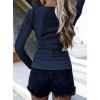 imageBTFBM Women Long Sleeve Shirts Fall Tops V Neck Button Up Slim Fit Ribbed Knit Solid Color Casual Shirts 2024Solid Navy