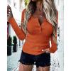 imageBTFBM Women Long Sleeve Shirts Fall Tops V Neck Button Up Slim Fit Ribbed Knit Solid Color Casual Shirts 2024Solid Orange Red
