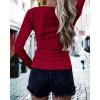 imageBTFBM Women Long Sleeve Shirts Fall Tops V Neck Button Up Slim Fit Ribbed Knit Solid Color Casual Shirts 2024Solid Red