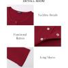 imageBTFBM Women Long Sleeve Shirts Fall Tops V Neck Button Up Slim Fit Ribbed Knit Solid Color Casual Shirts 2024Solid Red