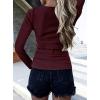 imageBTFBM Women Long Sleeve Shirts Fall Tops V Neck Button Up Slim Fit Ribbed Knit Solid Color Casual Shirts 2024Solid Wine Red