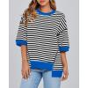 imageBTFBM Women Oversized Striped T Shirts Short Sleeve Summer Tops Casual Loose Crewneck High Low Hem Color Block Y2k TeesBlack Blue