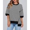 imageBTFBM Women Oversized Striped T Shirts Short Sleeve Summer Tops Casual Loose Crewneck High Low Hem Color Block Y2k TeesBlack White